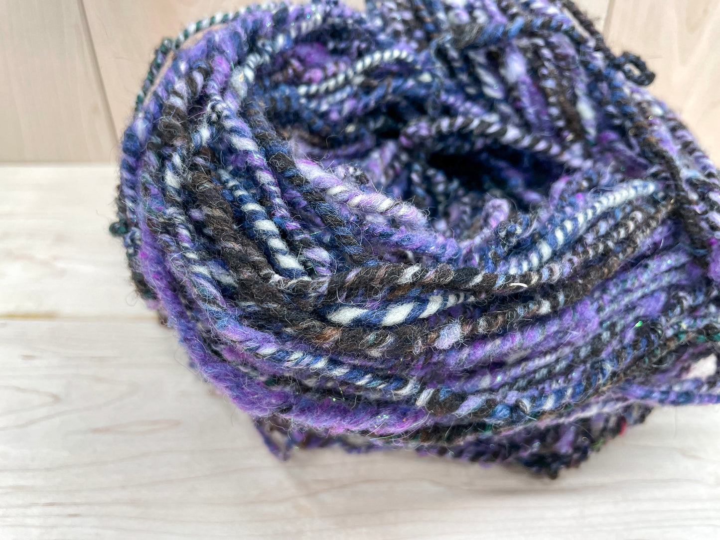 Handspun Sparkling Amethyst Geode Tweed Yarn Using 100% Wool and Angelina Fiber