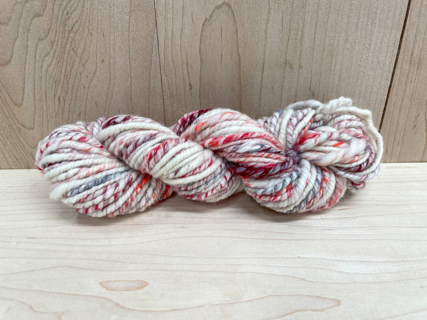 Handspun Snowy Hearts Wool-Blend Yarn Mini Skein