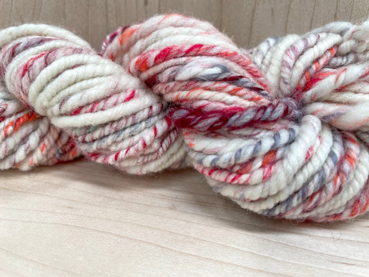 Handspun Snowy Hearts Wool-Blend Yarn Mini Skein