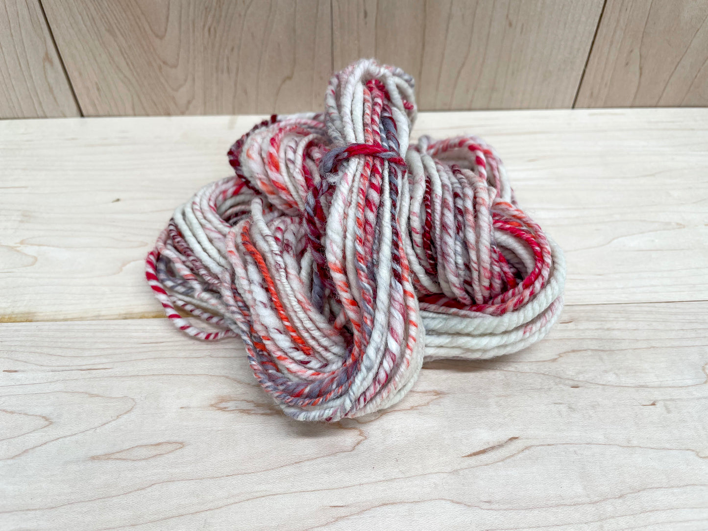 Handspun Snowy Hearts Wool-Blend Yarn Mini Skein