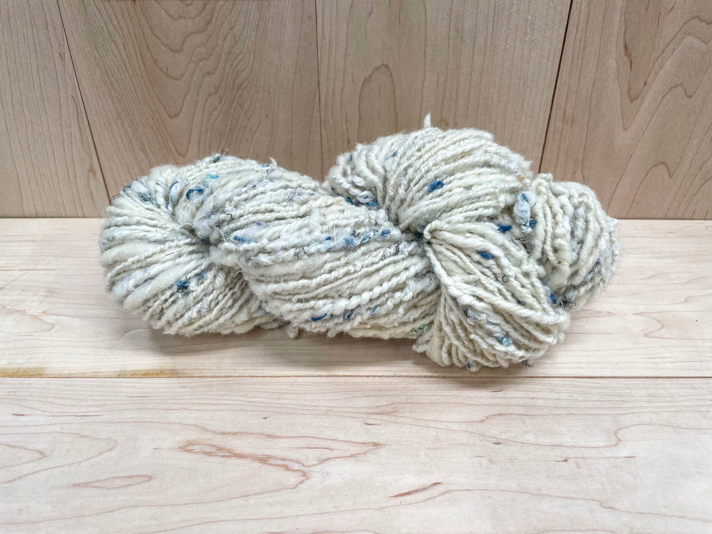Handspun Snowy Collage Art Yarn Using Mixed Recycled Materials