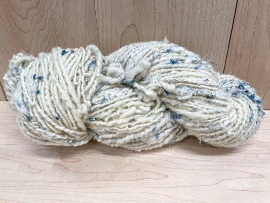 Handspun Snowy Collage Art Yarn Using Mixed Recycled Materials