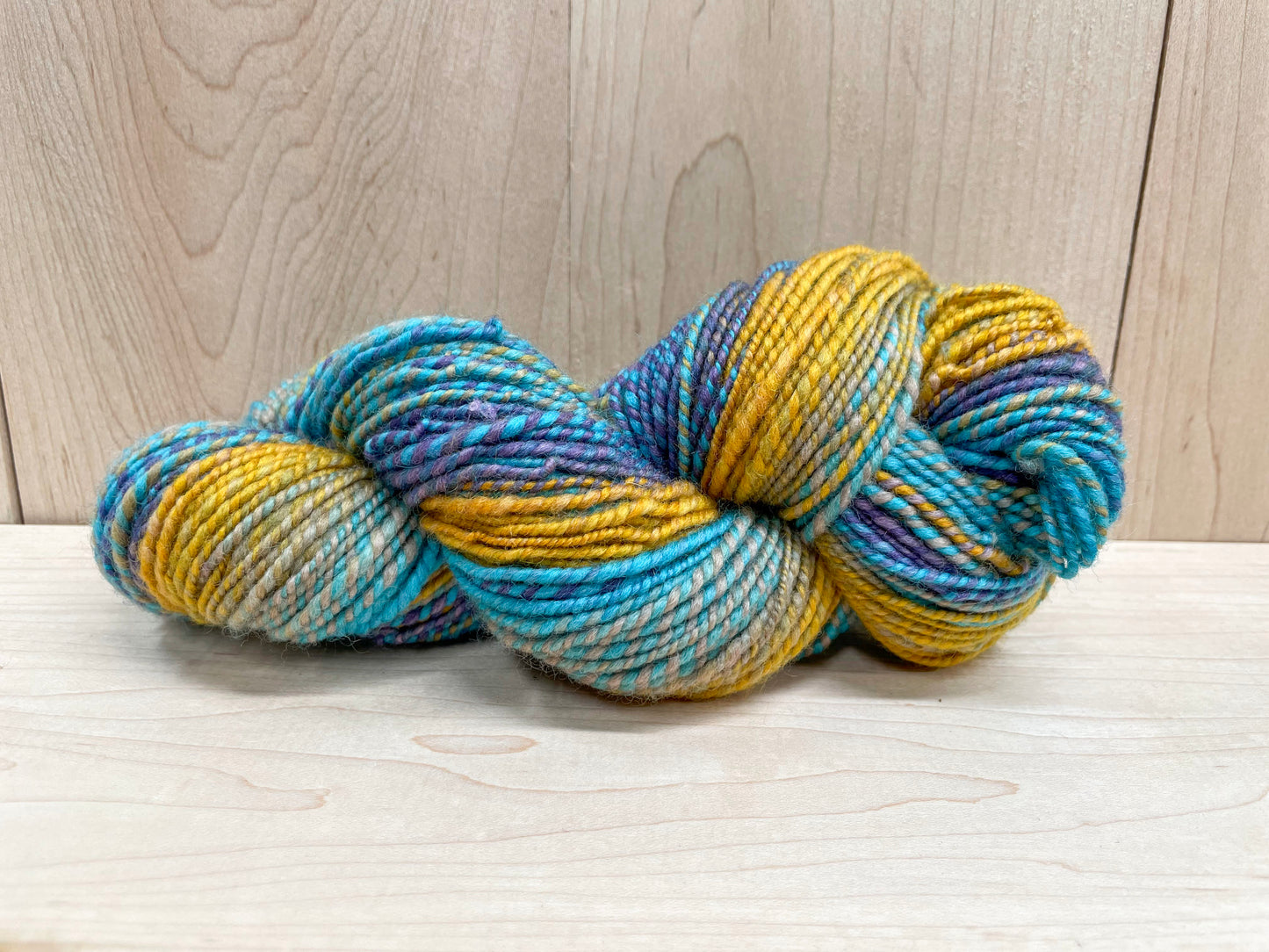 Handmade Mustard, Blue, and Purple Yarn Using 100% Wool