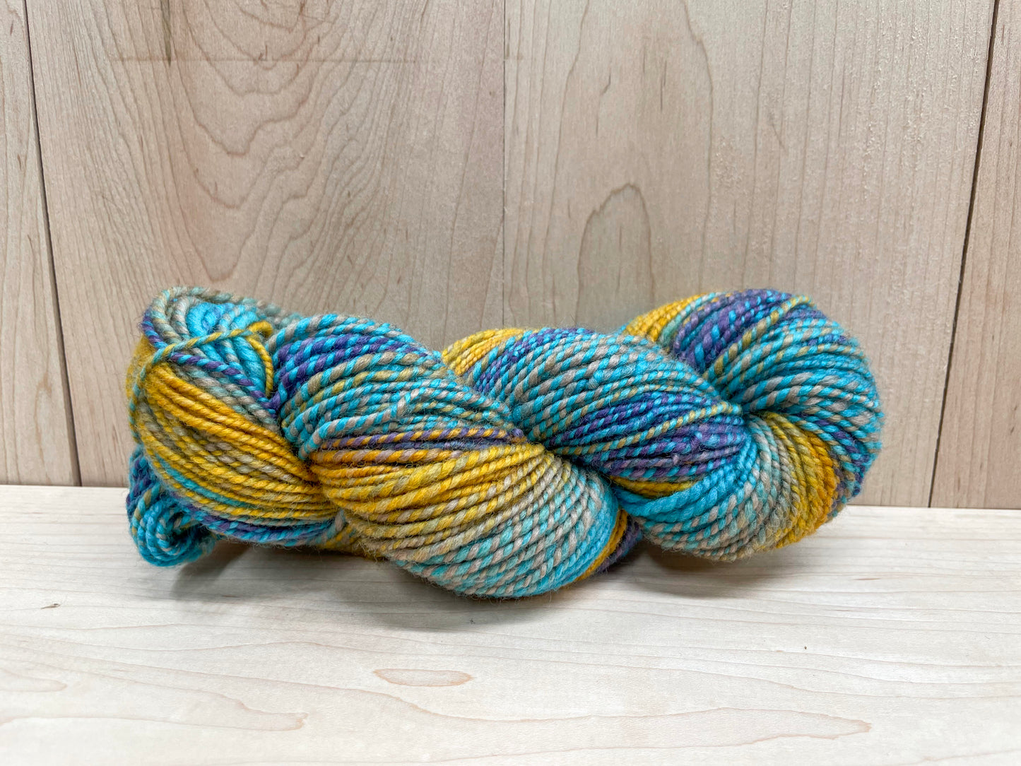 Handmade Mustard, Blue, and Purple Yarn Using 100% Wool