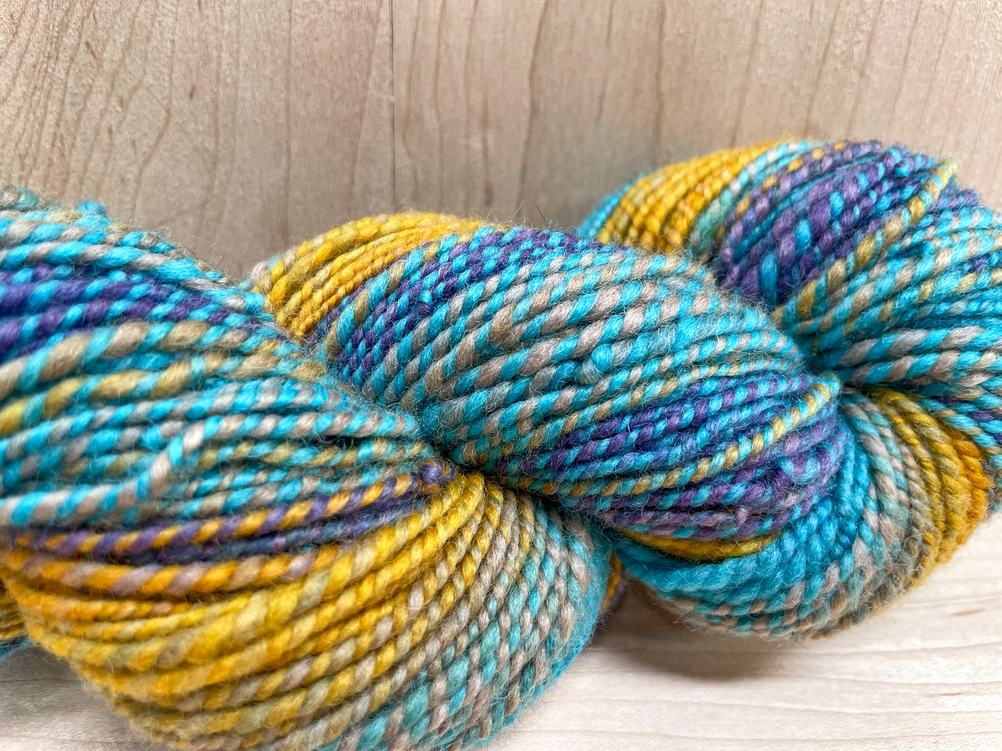 Handmade Mustard, Blue, and Purple Yarn Using 100% Wool