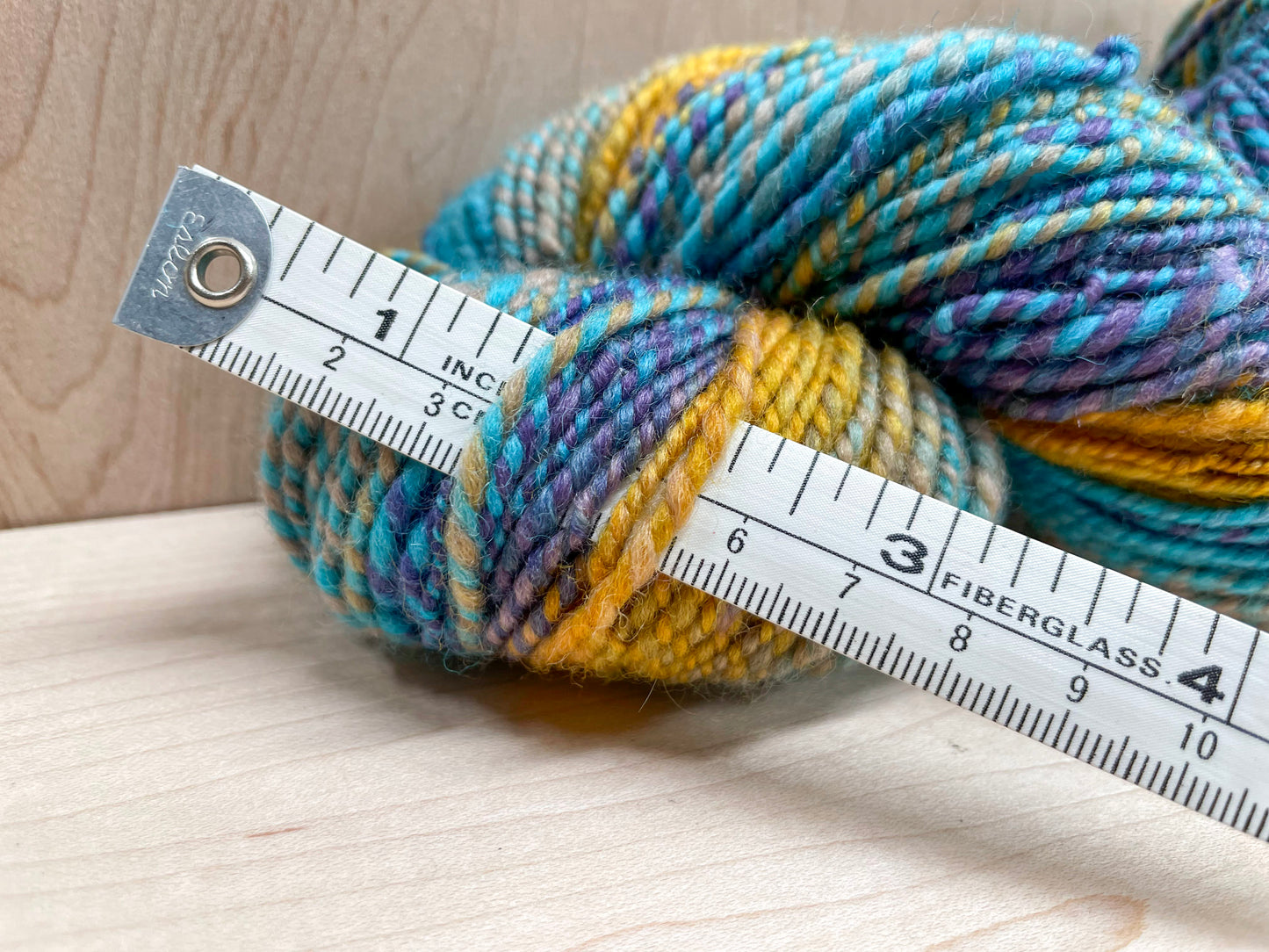Handmade Mustard, Blue, and Purple Yarn Using 100% Wool