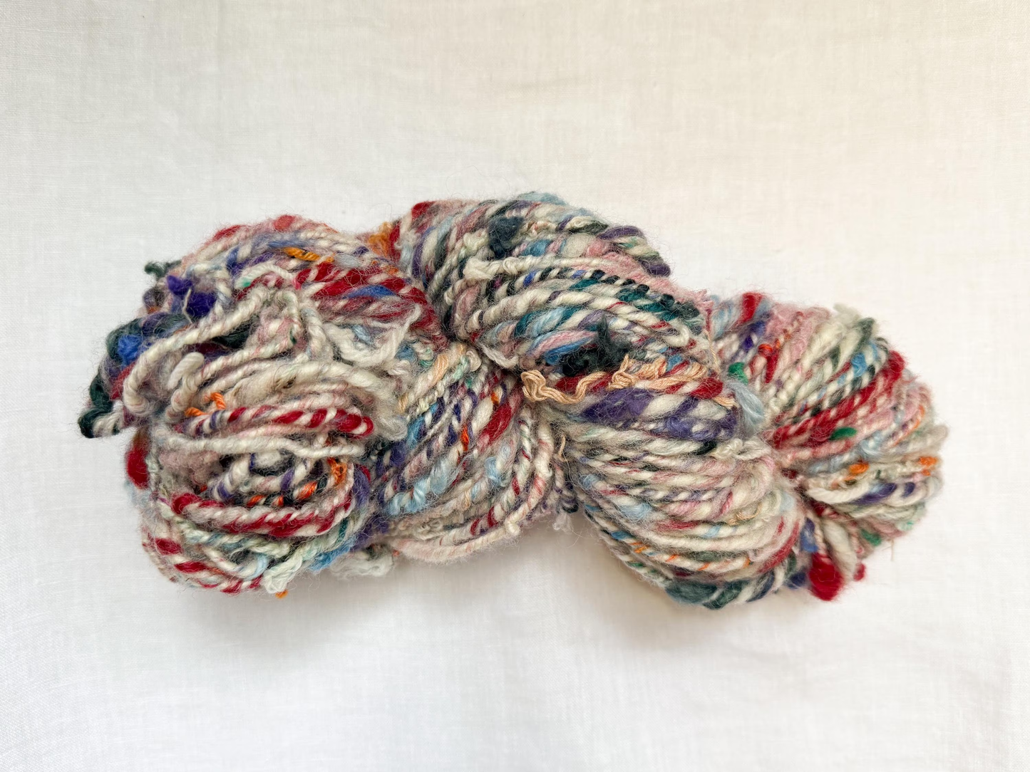 Handmade Dusty Multicolor Art Scrap Yarn Using 100% Recycled and Secondhand Materials