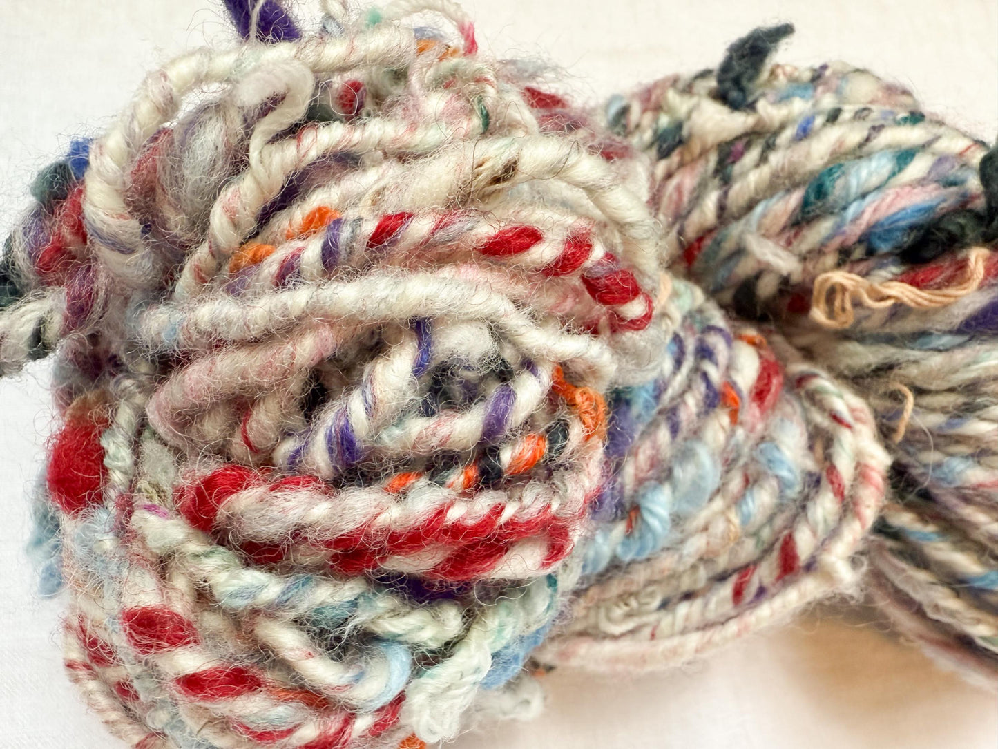 Handmade Dusty Multicolor Art Scrap Yarn Using 100% Recycled and Secondhand Materials