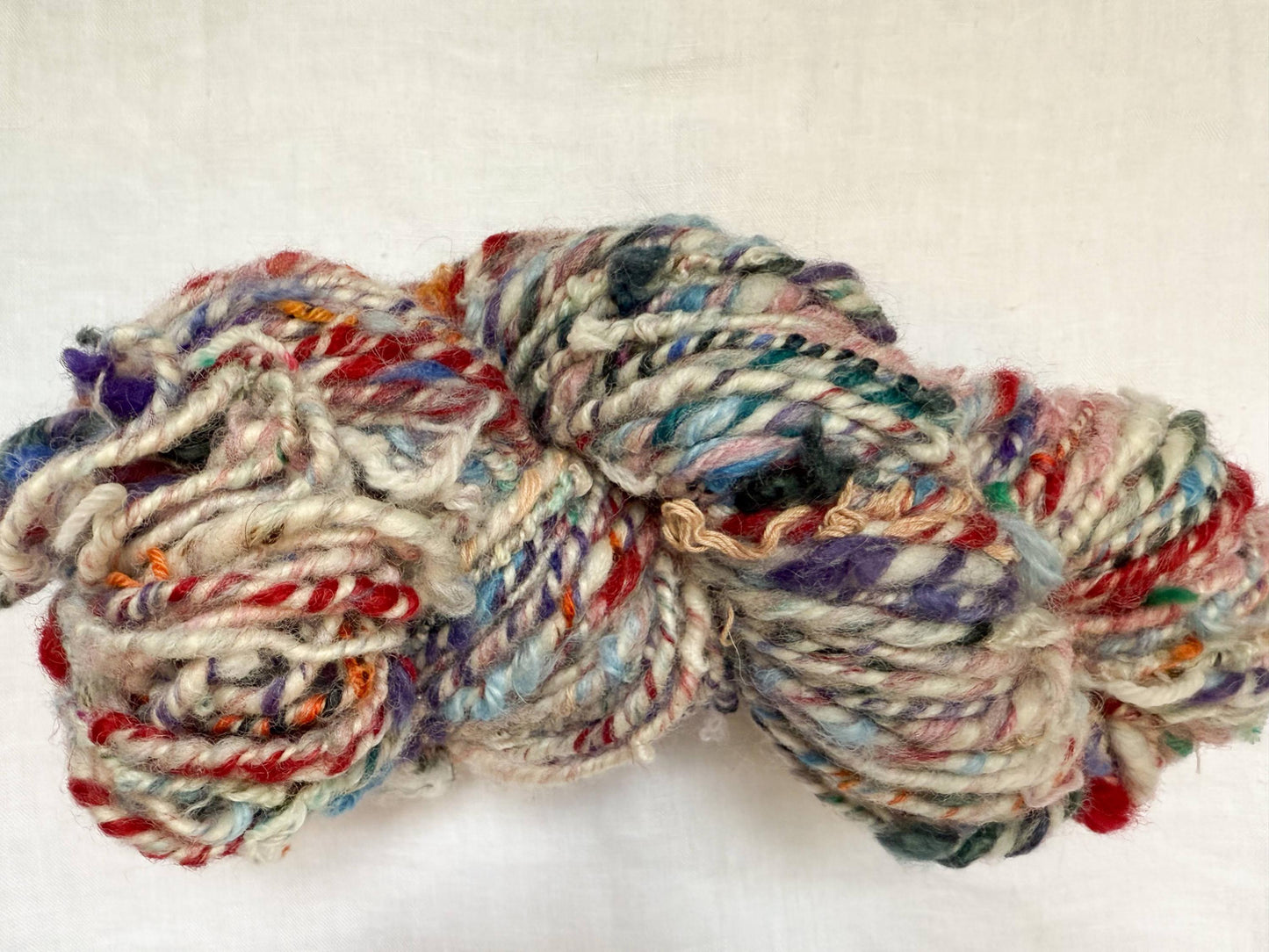 Handmade Dusty Multicolor Art Scrap Yarn Using 100% Recycled and Secondhand Materials