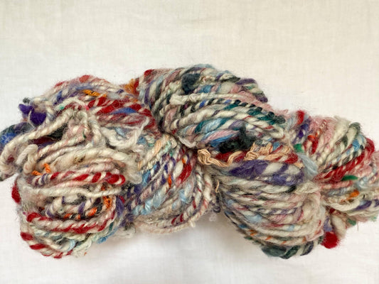 Handmade Dusty Multicolor Art Scrap Yarn Using 100% Recycled and Secondhand Materials