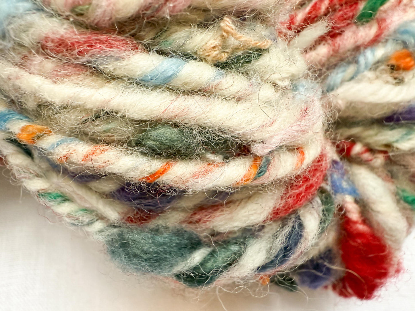 Handmade Dusty Multicolor Art Scrap Yarn Using 100% Recycled and Secondhand Materials