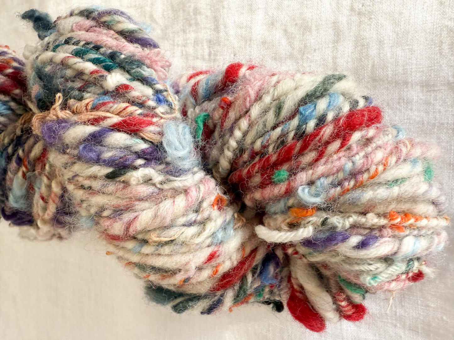 Handmade Dusty Multicolor Art Scrap Yarn Using 100% Recycled and Secondhand Materials