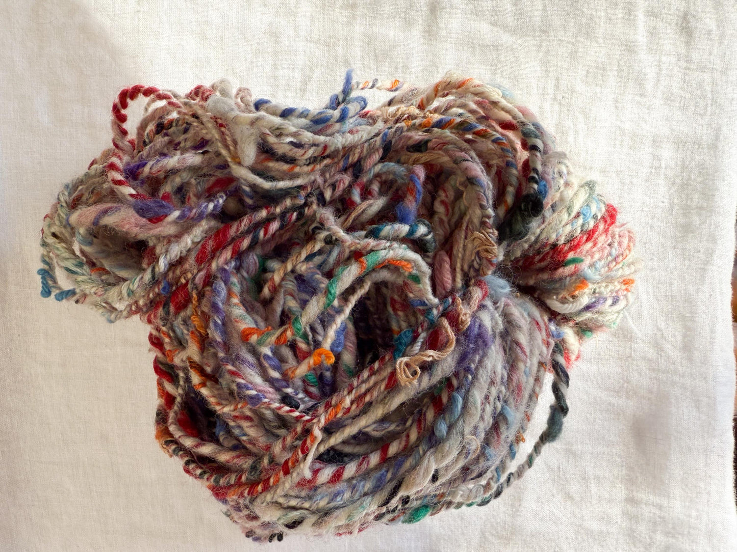 Handmade Dusty Multicolor Art Scrap Yarn Using 100% Recycled and Secondhand Materials