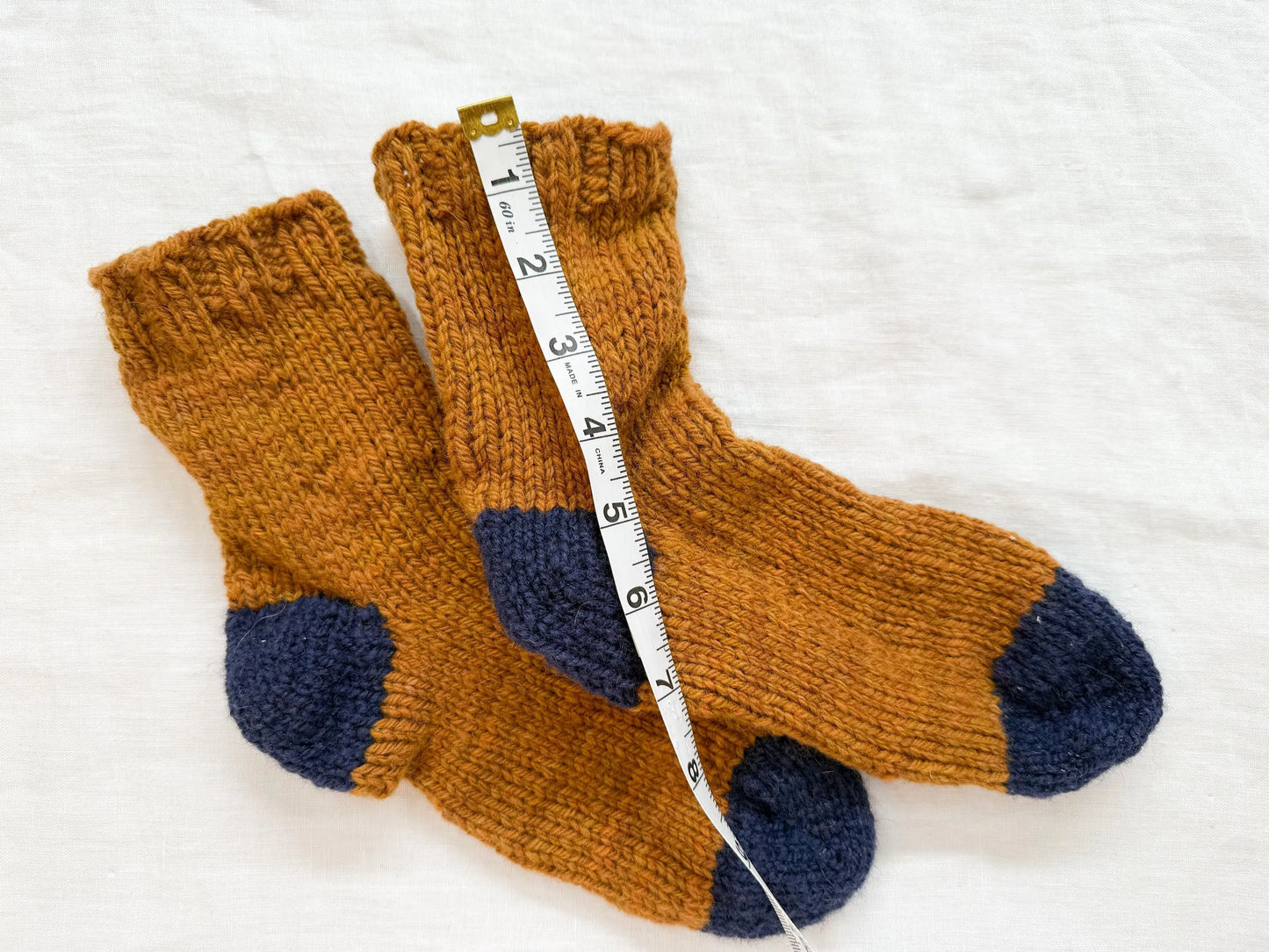 Handmade Brown and Navy Wool Socks Using 100% Small-Farm Wool