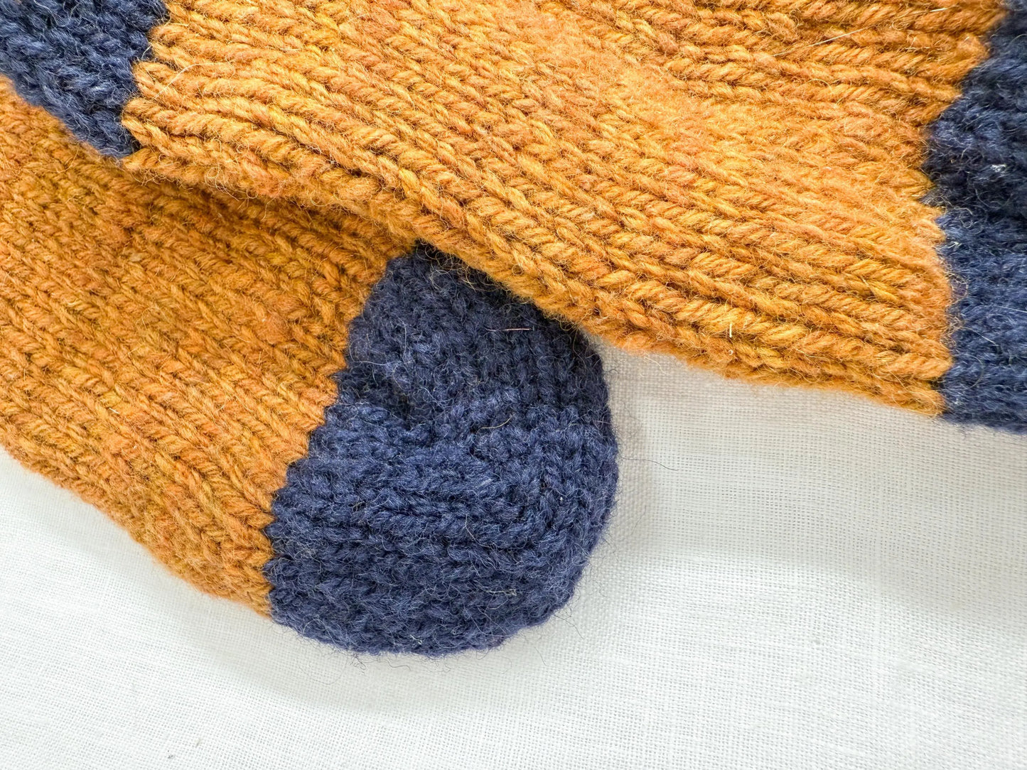 Handmade Brown and Navy Wool Socks Using 100% Small-Farm Wool