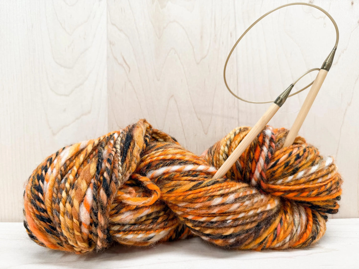 Handspun Autumn Pumpkin Art Yarn Using Hand-Blended Wool