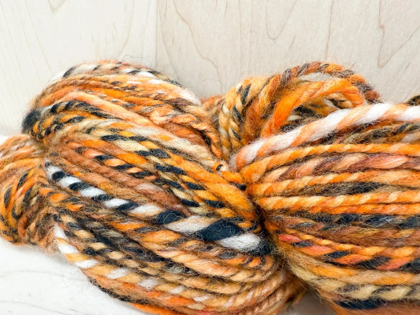 Handspun Autumn Pumpkin Art Yarn Using Hand-Blended Wool