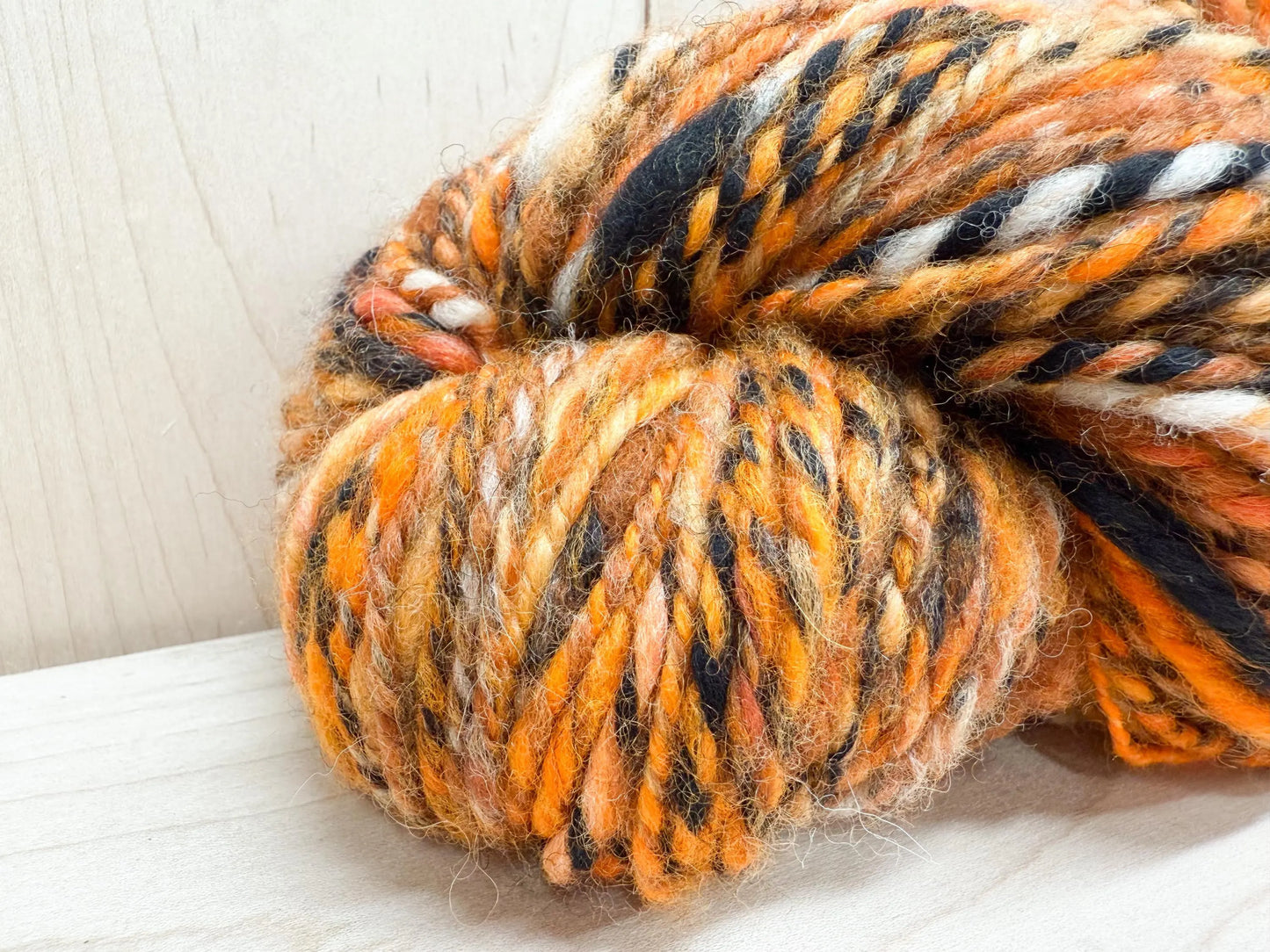 Handspun Autumn Pumpkin Art Yarn Using Hand-Blended Wool