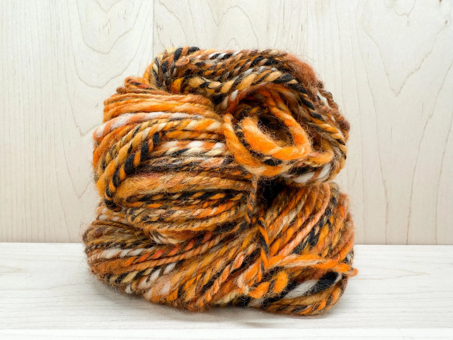 Handspun Autumn Pumpkin Art Yarn Using Hand-Blended Wool