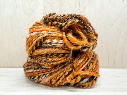 Handspun Autumn Pumpkin Art Yarn Using Hand-Blended Wool