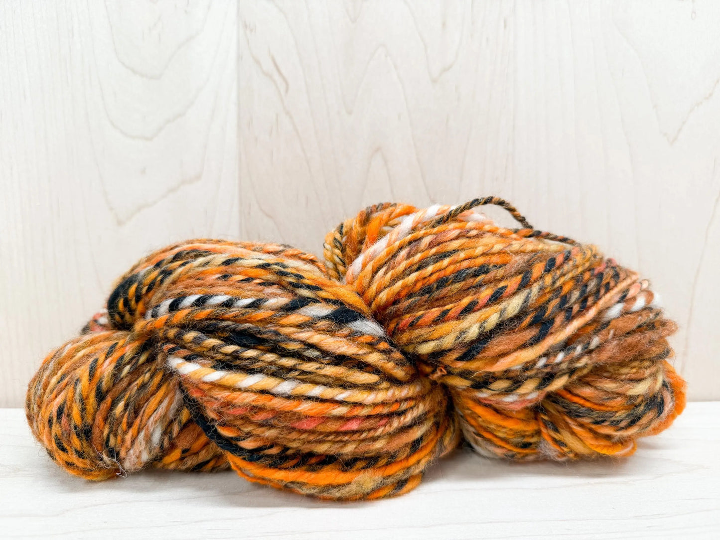 Handspun Autumn Pumpkin Art Yarn Using Hand-Blended Wool