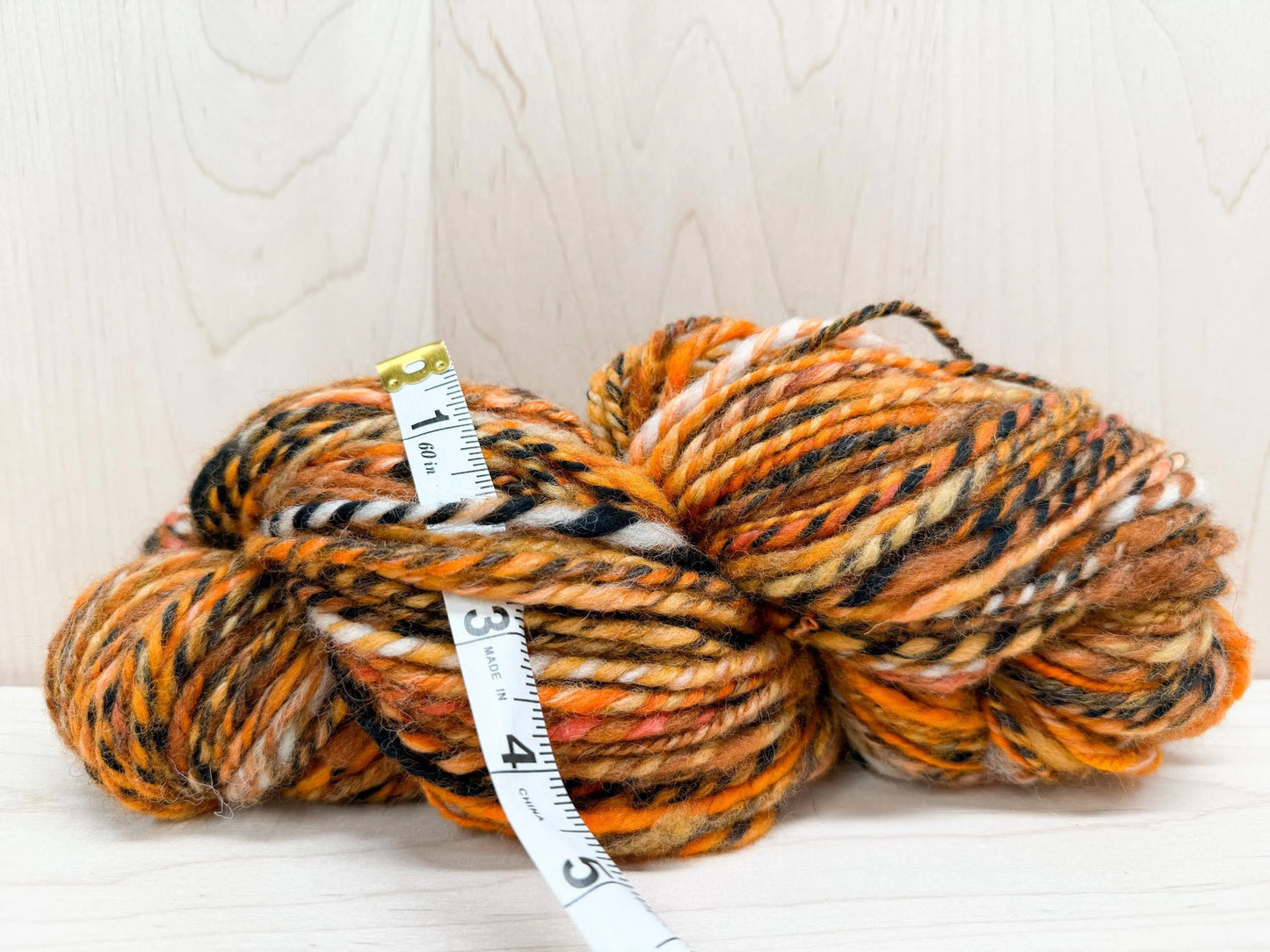 Handspun Autumn Pumpkin Art Yarn Using Hand-Blended Wool