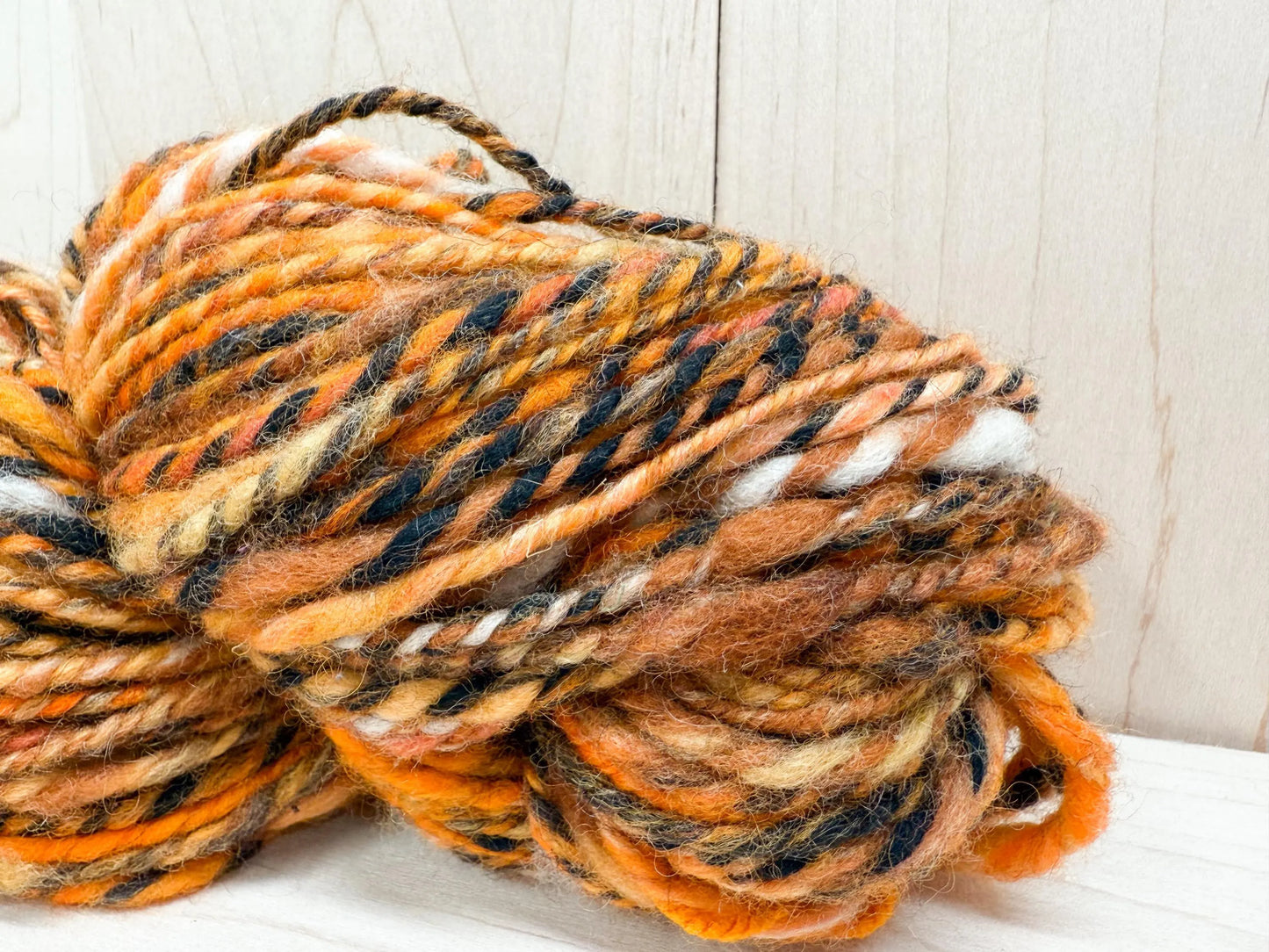 Handspun Autumn Pumpkin Art Yarn Using Hand-Blended Wool