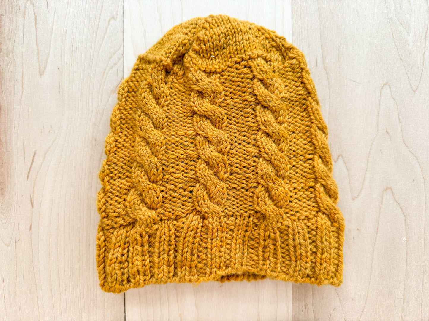 Handmade Golden Mustard Cable Beanie Using 100% Wool